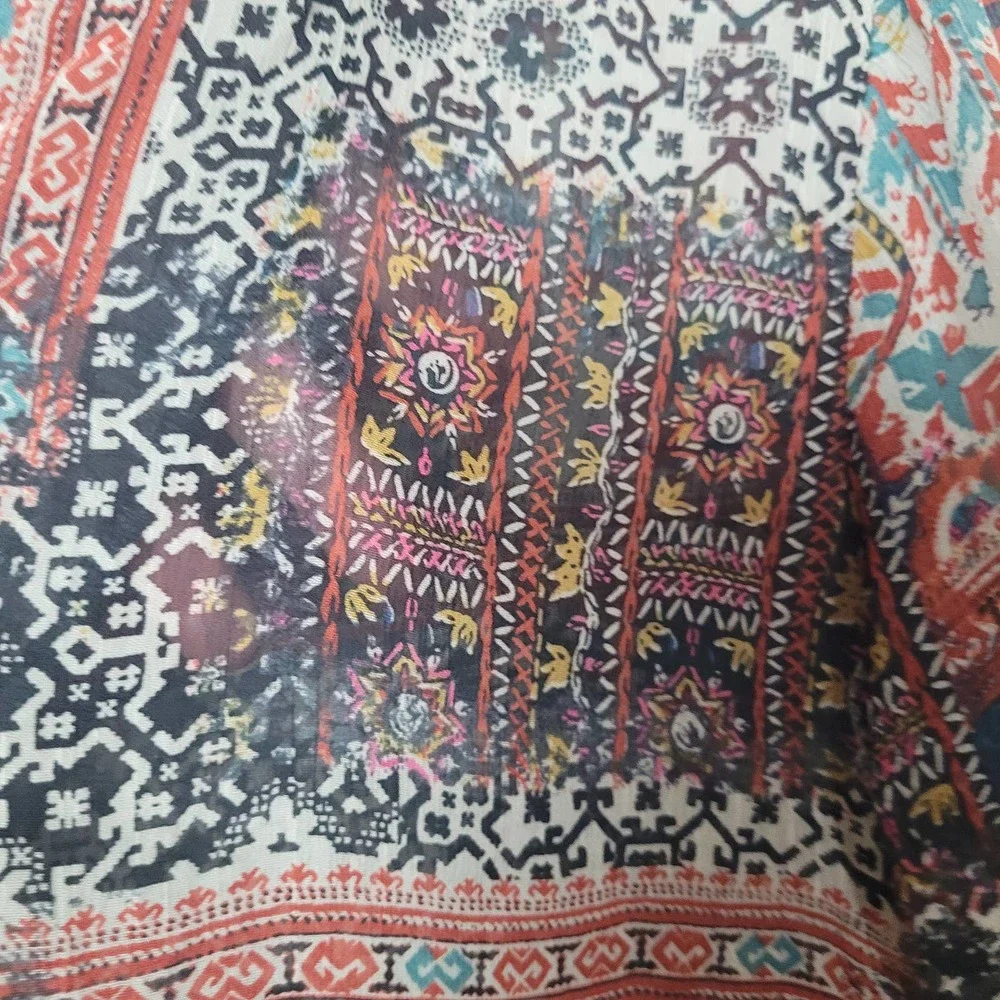 ASOS Multicolor Boho Patchwork Prairie Print V-Neck Blouse‎ Womans Size XS